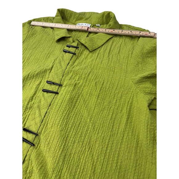 Habitat Lime Green Textured Blouse Size L With Button Loop Closures & Collar - Picture 8 of 11
